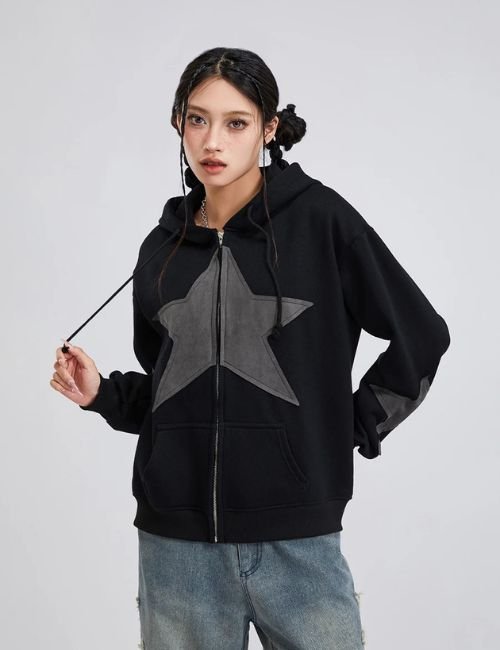 Retro Y2K Star Print Hoodie oversized vintage star hoodie