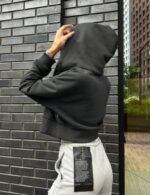 gray zip up cropped hoodie for women