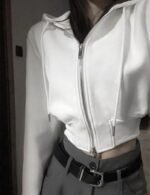 trendy women white cropped hooded sweatshirt