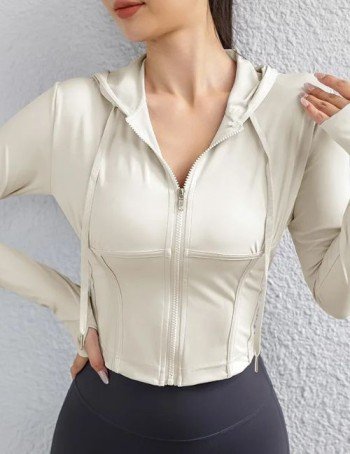 Stylish High Waist Fitted Hoodie for Women white cropped fitted hoodie