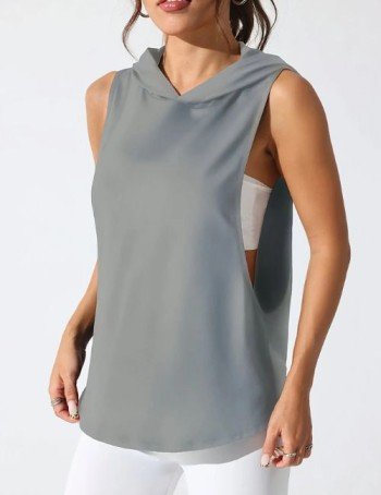 Trendy Black Sleeveless Hoodie For Women Grey Sleeveless Hoodie for Women