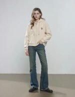 beige embroidered hoodie for women