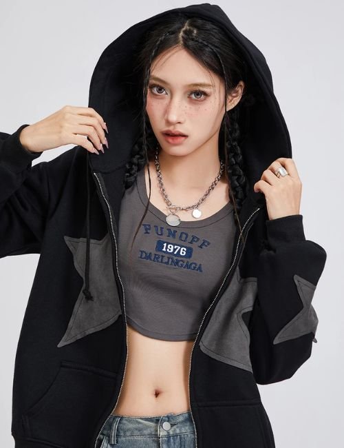 Retro Y2K Star Print Hoodie y2k star print hoodie