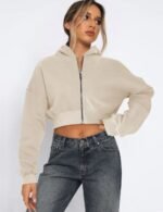 Zip up cropped hoodie in soft fleece