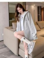 gray oversized zip up hoodie for women