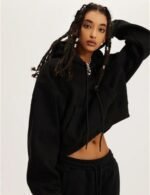 black crop top hoodie for women