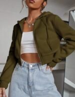 army green zip up cropped hoodie