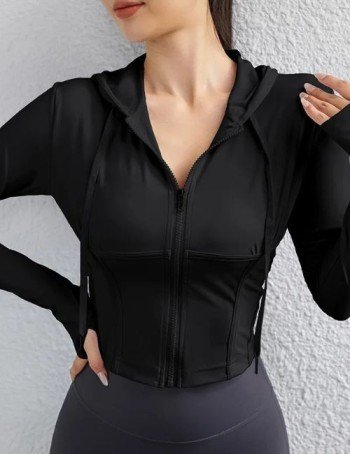 Stylish High Waist Fitted Hoodie for Women black fitted crop top hoodie