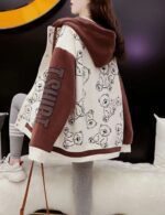 beige women’s long sleeve graphic hoodie