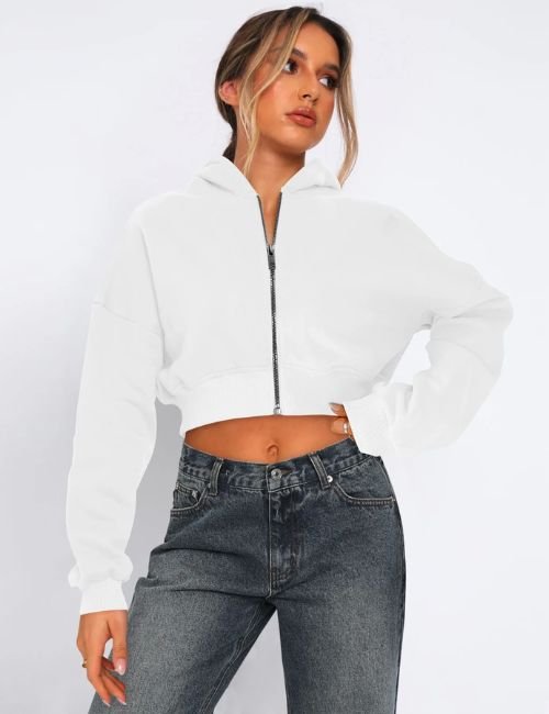 Women’s Casual Fleece Zip Up Hoodie Women’s cozy fleece hoodie cropped style