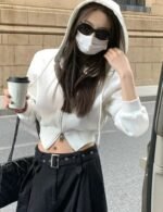 casual zip up cropped hoodie