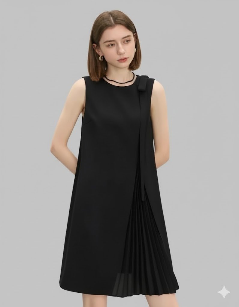 Romantic satin slip dress with shoulder-length waves hairstyle.