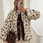 women’s printed fleece jacket, casual fleece jacket for women, cozy short fleece jacket, floral print jacket for women