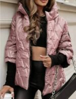 oversized winter puffer jacket, zipper puffer jacket for women, women’s shiny puffer jacket, women fashion jacket