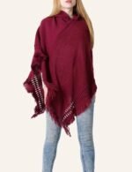 handmade women’s crochet cape shawl, crochet cape poncho for women, hooded crochet poncho, burgundy poncho hooded crochet poncho