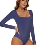 winter thermal underwear top, women's jumpsuit, long sleeve thermal underwear, cozy square neck thermal bodysuit, winter thermal underwear