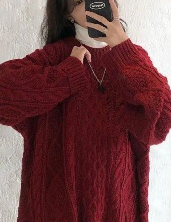 Red knitted pullover for women, vintage knitted sweater, winter baggy sweater, wool knitted pullover sweater