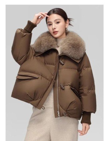 stylish winter down parka coat for women, winter short down jacket, trendy lapel down parka coat, casual winter women short down parka