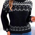 Winter Black Knitted Mock Neck Sweater For Women