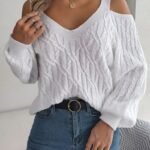 stylish v neck jumper sweater, long sleeve knitted sweater, women’s v neck pullover jumper, casual long sleeve knitwear