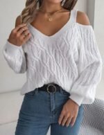 stylish v neck jumper sweater, long sleeve knitted sweater, women’s v neck pullover jumper, casual long sleeve knitwear