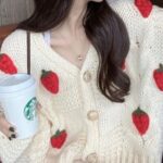 Strawberry knitted Cardigan for Women, Warm chunky knitted Strawberry Sweater, button front knitted sweater, long sleeve oversized sweater
