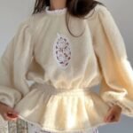 women’s peplum sweater knitwear, o neck peplum sweater for women, trendy puff sleeve peplum sweater, waist-flattering peplum sweater women