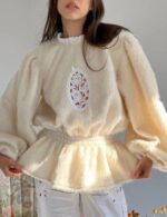 women’s peplum sweater knitwear, o neck peplum sweater for women, trendy puff sleeve peplum sweater, waist-flattering peplum sweater women