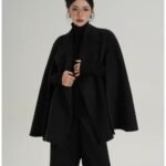 classic women’s black wool winter coat, women cashmere overcoat, long sleeve overcoat, winter women overcoat