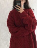 red knitted sweater for women