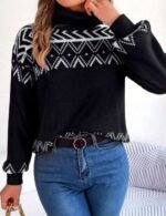 Mock neck black sweater with long sleeves