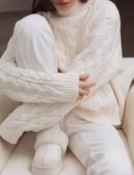 winter soft white cable knit sweater