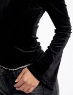flare sleeves velvet top for women