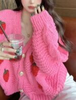strawberry print pink knitted sweater