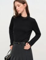 black mock neck knit top for women