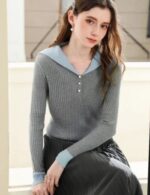 casual stud bead wool shirt for women