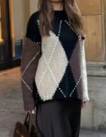 elegant women’s argyle sweater look