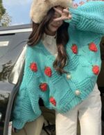 blue chunky knit sweater for women