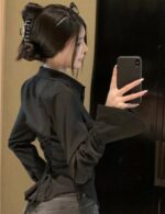 fitted bandage shirt with bell sleeves