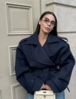 cropped trench coat with lapel design