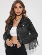 black cropped denim jacket for women