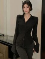 women wearing bell sleeve bandage shirt