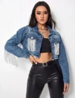 blue cropped jean jacket for women