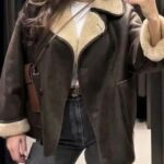 single breasted faux leather jacket for women, slim fit women’s faux leather jacket, retro street style fashion jacket, casual long sleeve faux leather jacket