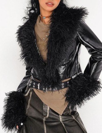 fitted black cropped racer jacket women, faux leather jacket for women, fur leather biker jacket, leather racer jacket for women