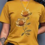 Floral print crewneck t-shirt for women, crewneck short sleeve t-shirt, floral graphic crewneck t-shirt, Women’s floral t-shirt