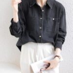 Stylish oversized denim shirt women, Street style black denim shirt women, Everyday oversized denim shirt women, Black denim button-up shirt women