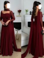 A-line chiffon evening party dress, Modern square neck chiffon party dress, Square neck evening dress, a-line pleat dress