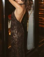 stylish backless halter sequin dress, backless long dress, sleeveless backless dress, sequin maxi dress