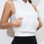 Solid Color Sleeveless Cropped Hoodie for Women